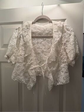 White Lace Bolero Tie-Front Shrug